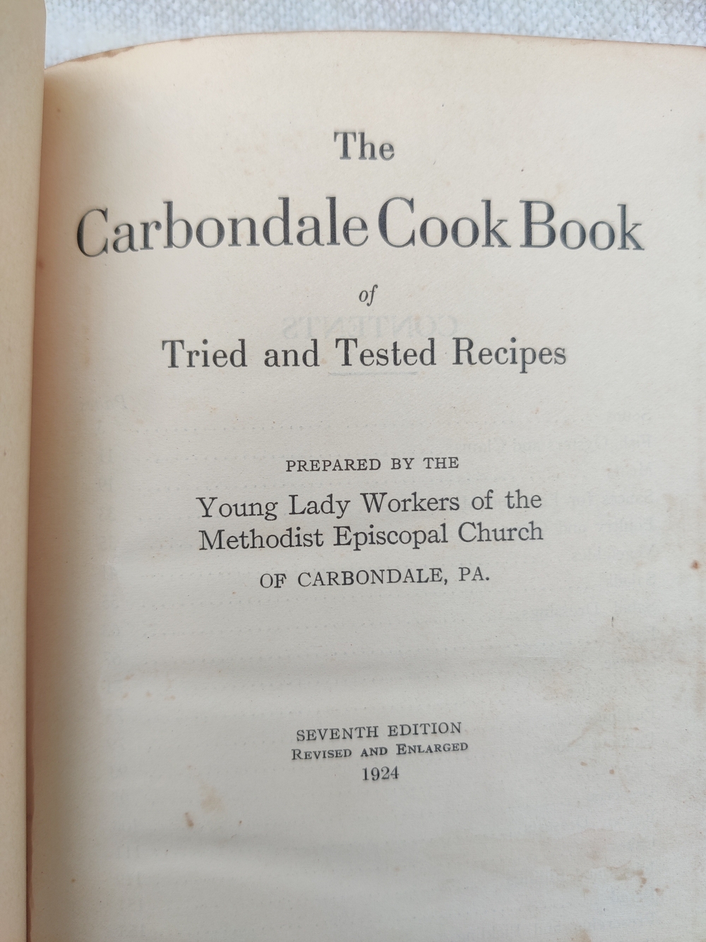 1924 The Carbondale Cook Book Tried Tested Recipes Methodist Episcopal Church PA